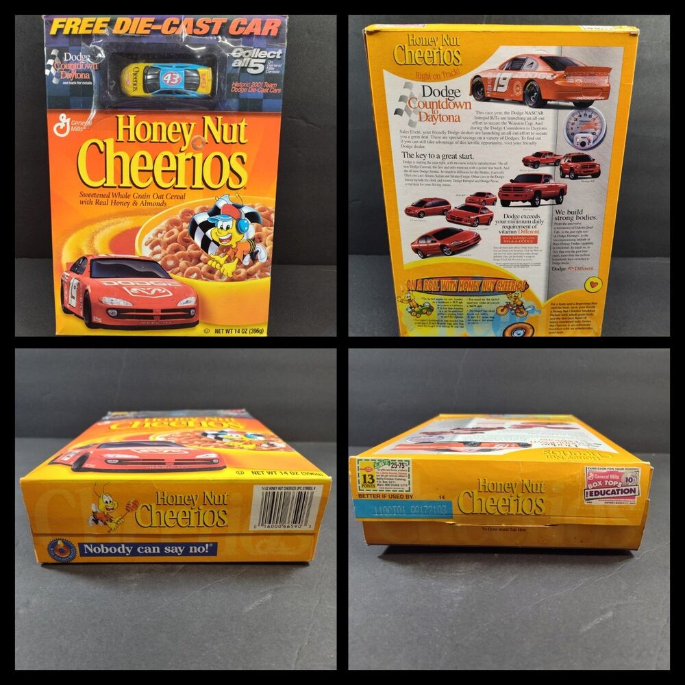 2001 Honey Nut Cheerios Empty Cereal Box with Die Cast Car # 43
